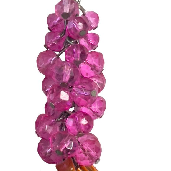 Statement Necklace Retro Boho Pink Red & Amber Stones Beads Silver Link Chain - Picture 5 of 6